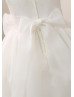 Beaded Ivory Satin Organza Flower Girl Dress With Handmade Flower